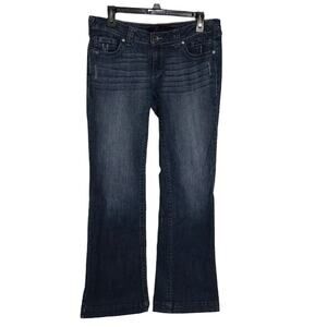 Refuge Womens Jeans Size 11L Flare Dark Wash Distressed Low Rise Stretch Denim